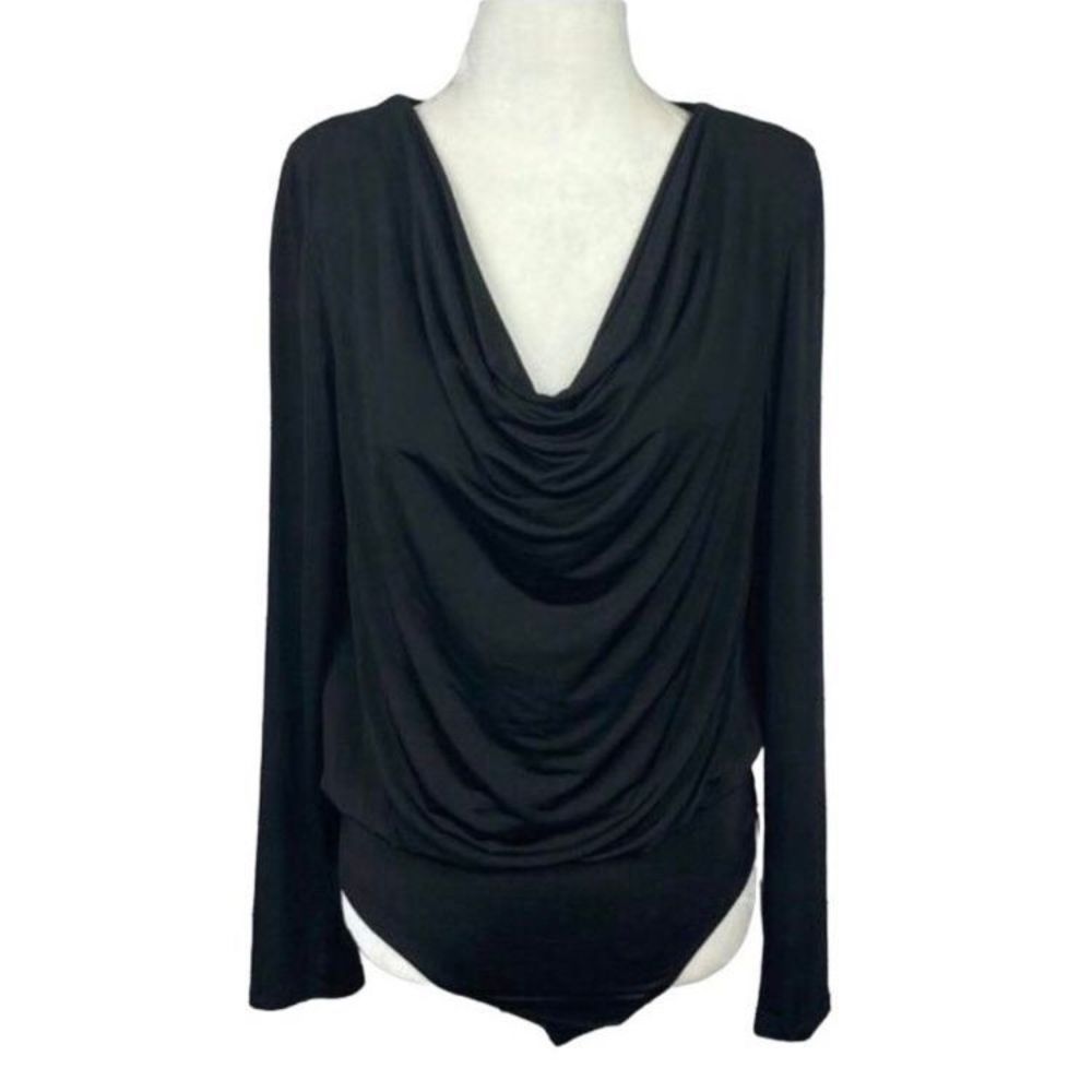 WAYF NWT Black Deep Cowl Neck Bodysuit Sz M